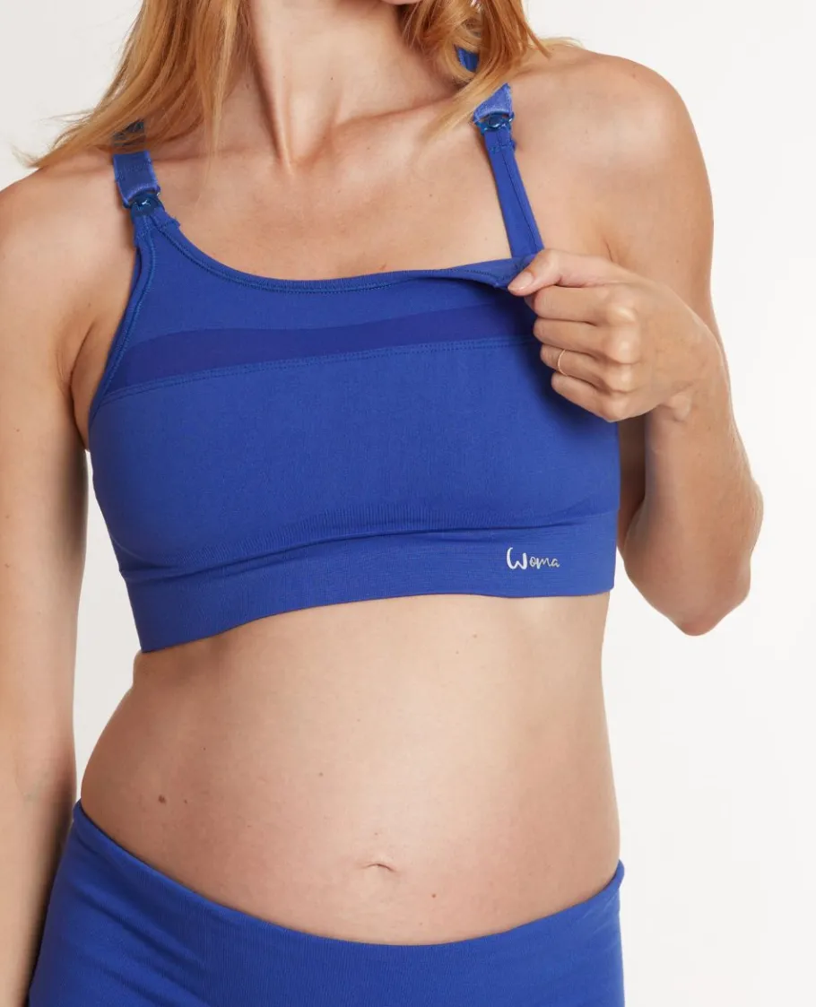 Cache Cœur Sportswear De Maternité | Soutiens-gorge Sans Armatures-Brassière de sport de grossesse et d’allaitement Woma bleu électrique