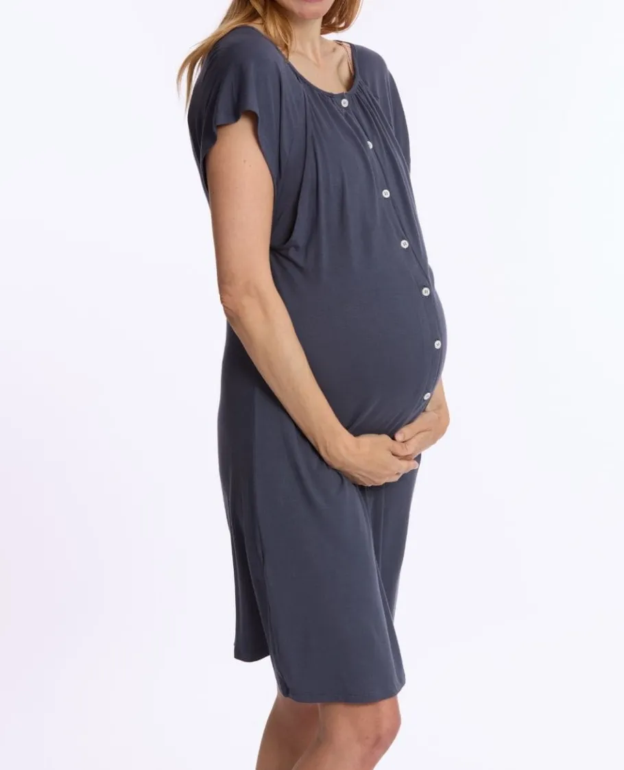 Cache Cœur Homewear | Nuisettes Grossesse-Chemise de nuit de maternité et d’allaitement Louna bleu nuit