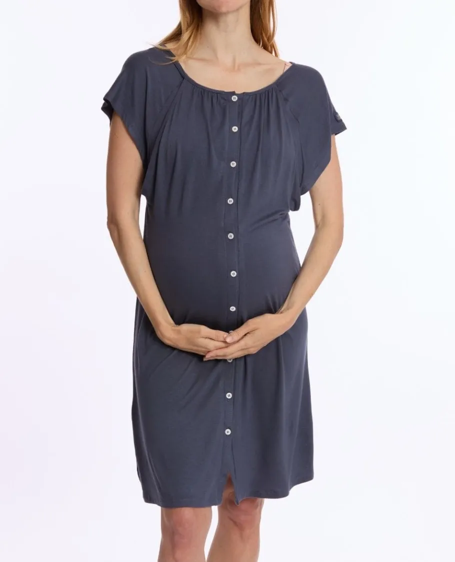 Cache Cœur Homewear | Nuisettes Grossesse-Chemise de nuit de maternité et d’allaitement Louna bleu nuit