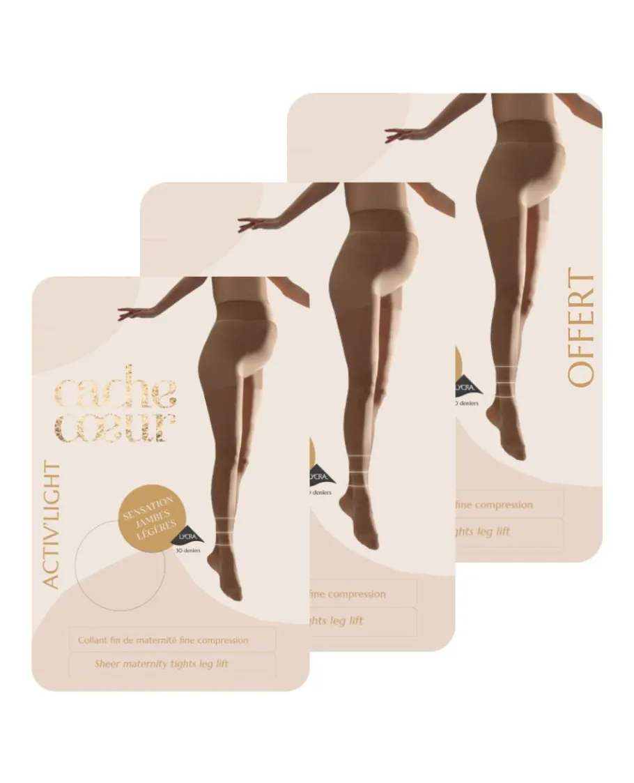 Cache Cœur Collants Et Leggings De Grossesse | Bundles / Pack / Lots-Lot de 3 paires de collants fins (30 deniers) - Activ' Light beige