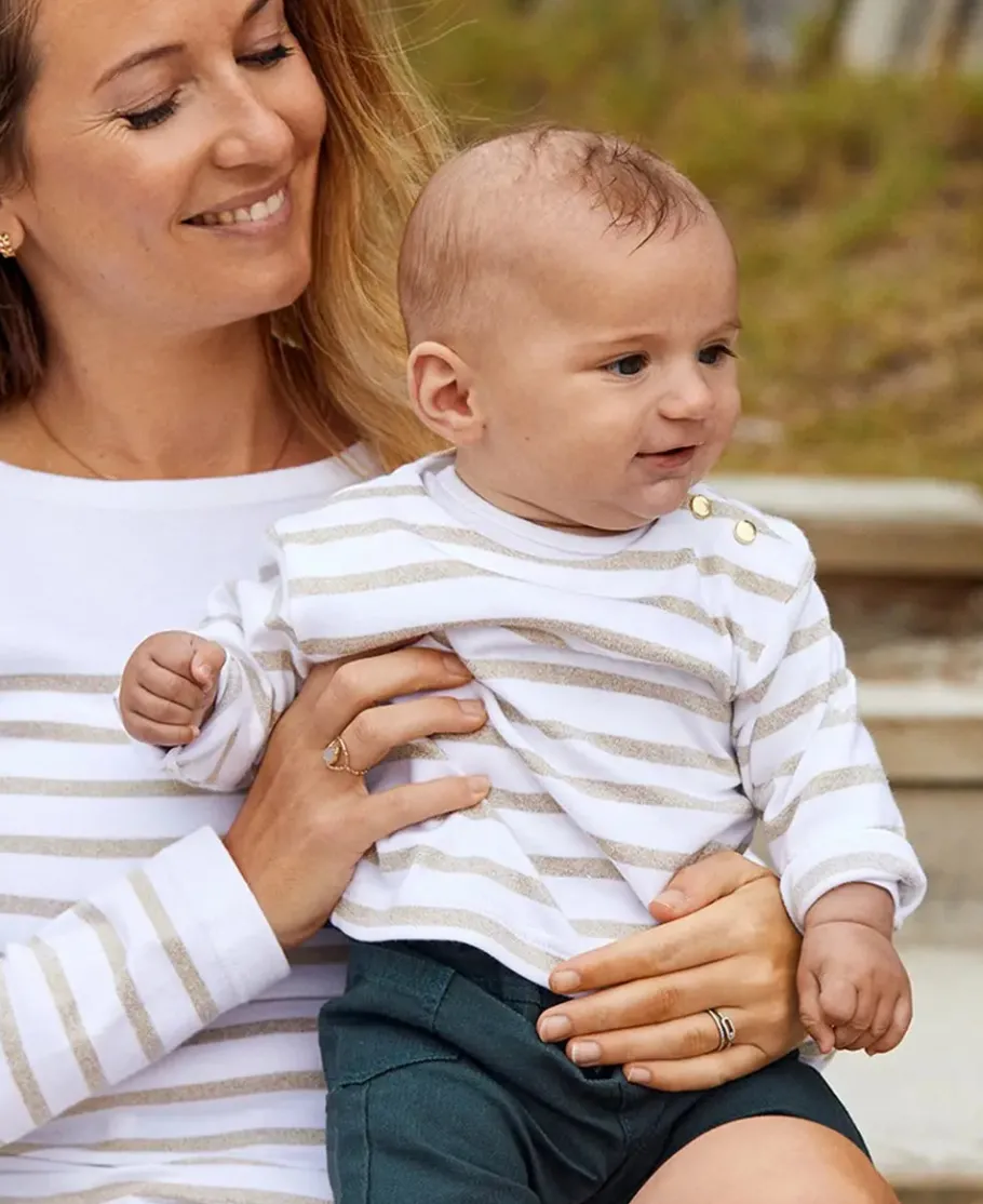 Cache Cœur Accessoires Bebe | Hauts-Marinière BÉBÉ Morgat doré coton bio - Made in France -