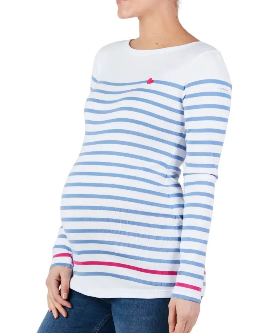 Cache Cœur Pulls D'allaitement | Chemises Et Tops D'allaitement-Marinière de grossesse blanc et bleu Brest - Made in France