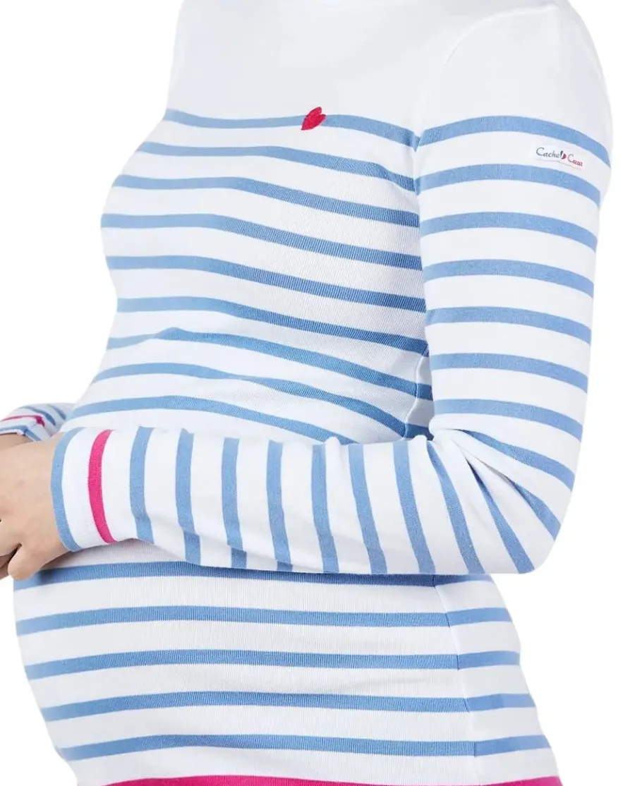 Cache Cœur Pulls D'allaitement | Chemises Et Tops D'allaitement-Marinière de grossesse blanc et bleu Brest - Made in France