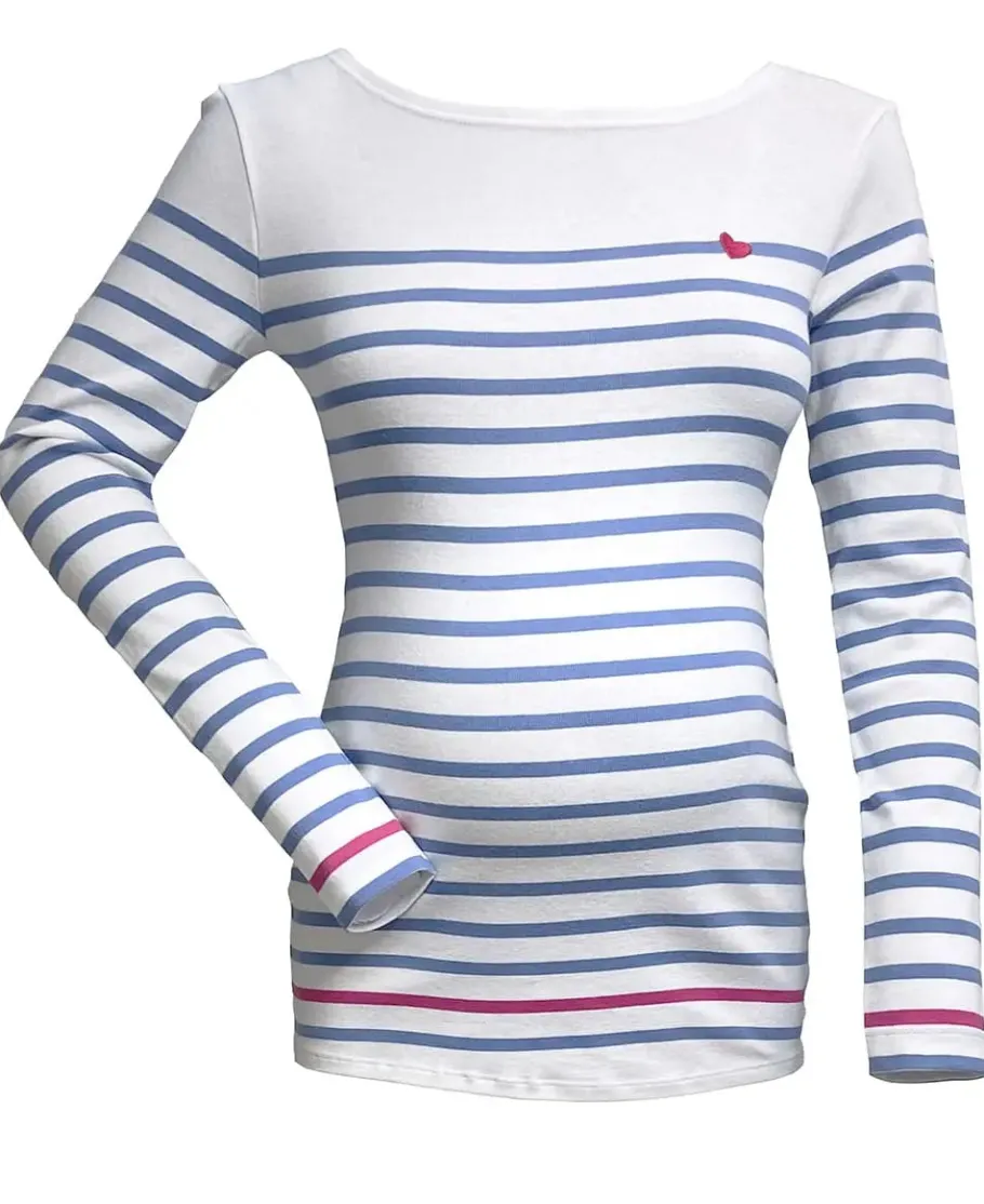 Cache Cœur Pulls D'allaitement | Chemises Et Tops D'allaitement-Marinière de grossesse blanc et bleu Brest - Made in France