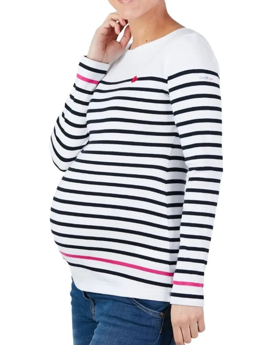 Cache Cœur Pulls D'allaitement | Chemises Et Tops D'allaitement-Marinière de grossesse blanc et marine Brest - Made in France