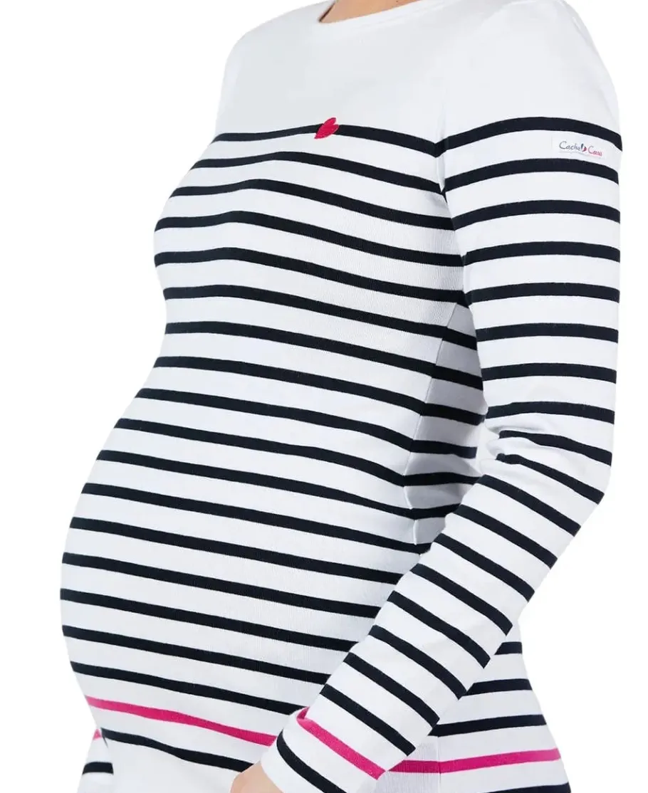 Cache Cœur Pulls D'allaitement | Chemises Et Tops D'allaitement-Marinière de grossesse blanc et marine Brest - Made in France