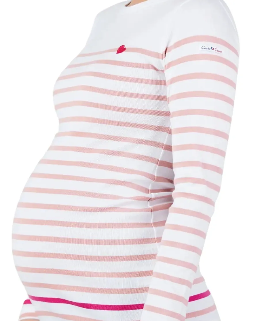Cache Cœur Pulls D'allaitement | Chemises Et Tops D'allaitement-Marinière de grossesse blanc et rose Brest - Made in France