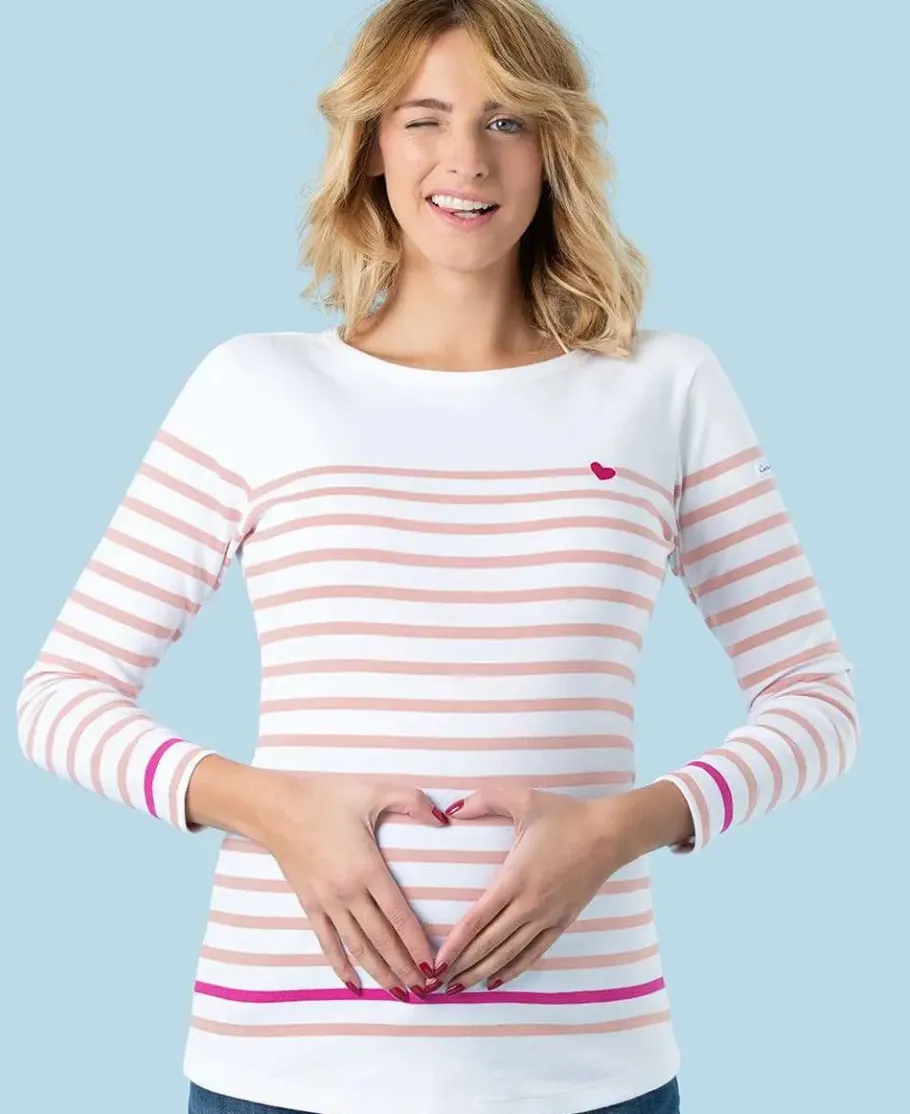 Cache Cœur Pulls D'allaitement | Chemises Et Tops D'allaitement-Marinière de grossesse blanc et rose Brest - Made in France