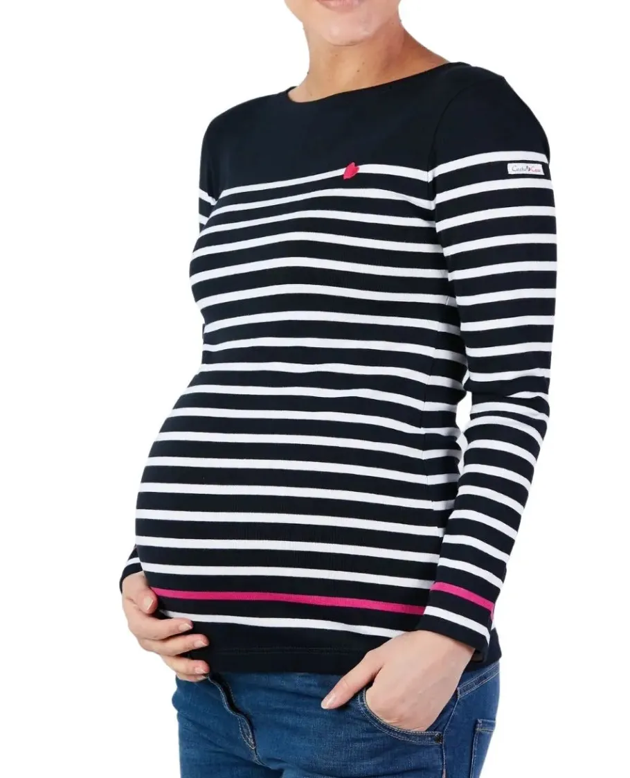 Cache Cœur Pulls D'allaitement | Chemises Et Tops D'allaitement-Marinière de grossesse marine et blanc Brest - Made in France