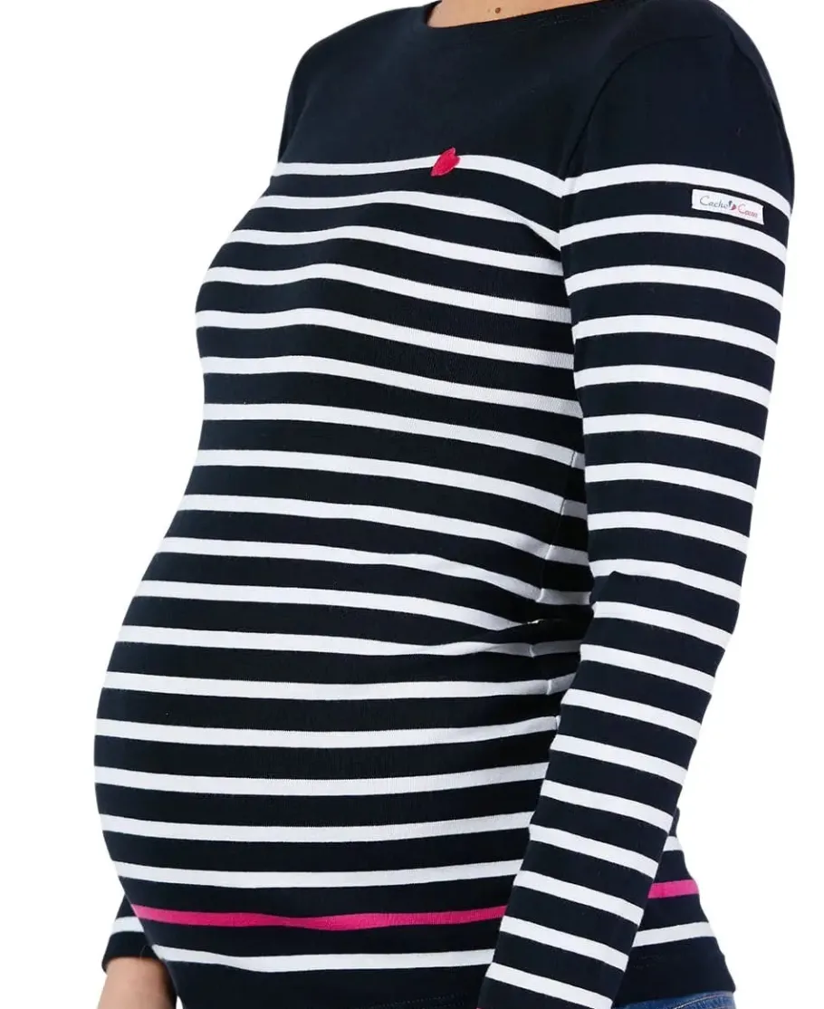 Cache Cœur Pulls D'allaitement | Chemises Et Tops D'allaitement-Marinière de grossesse marine et blanc Brest - Made in France