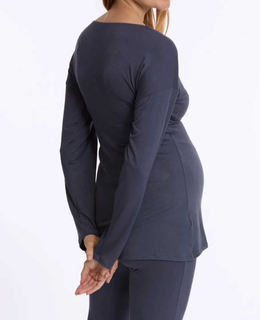 Cache Cœur Homewear | Chemises Et Tops D'allaitement-T-shirt manches longues de grossesse et d’allaitement Louna bleu nuit
