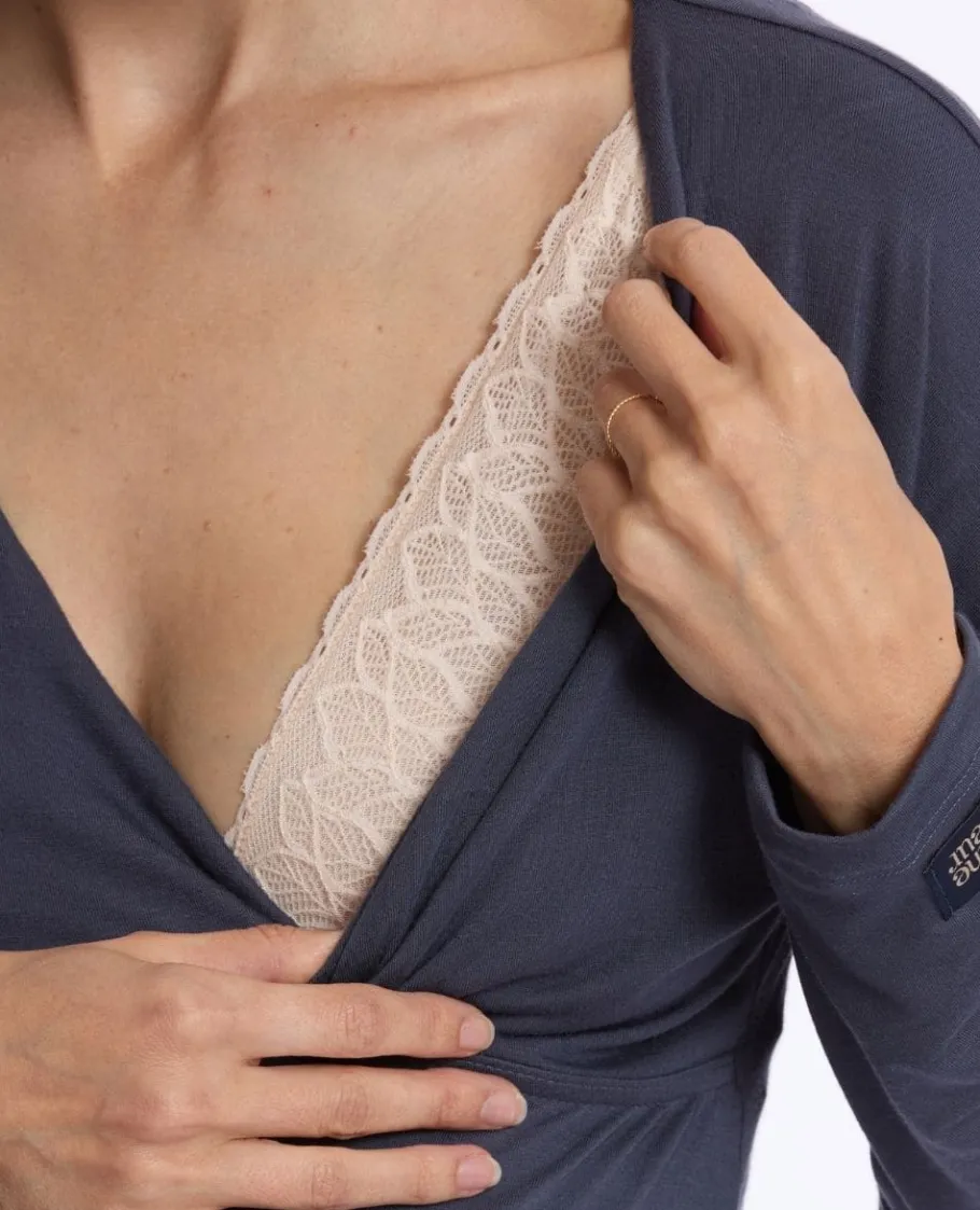Cache Cœur Homewear | Chemises Et Tops D'allaitement-T-shirt manches longues de grossesse et d’allaitement Louna bleu nuit